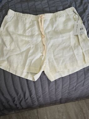 Three Dots Light Cream Linen Drawstring Shorts Sz Xl Nwt